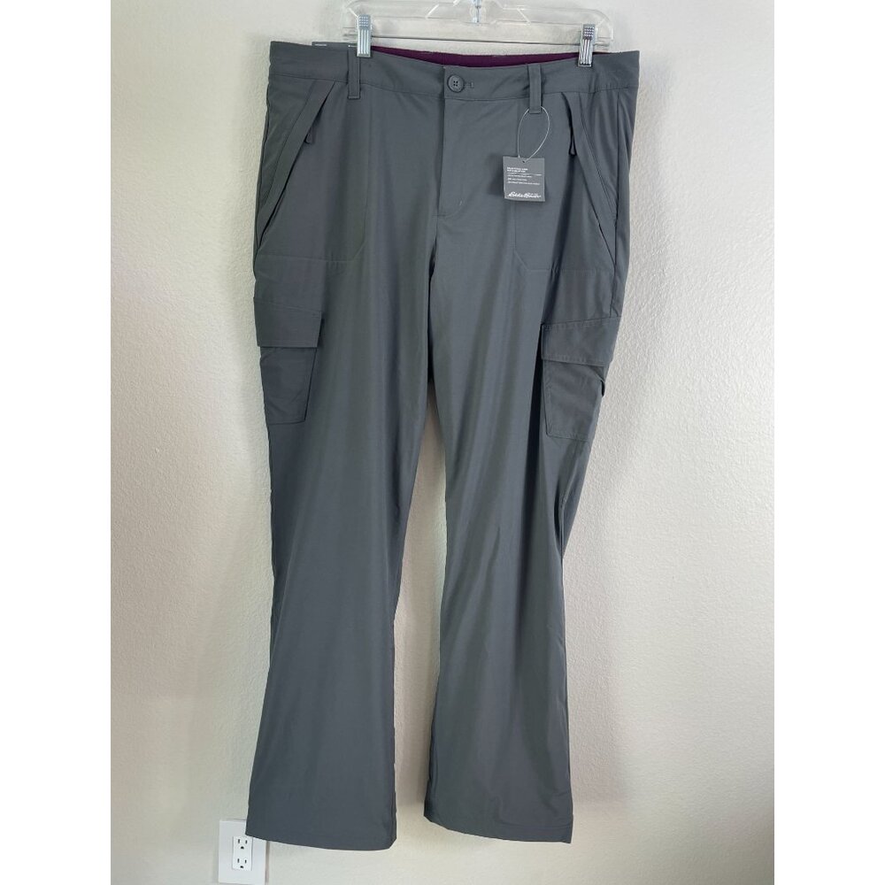 Eddie Bauer Womens 16 Flexion Polar Fleece Lined Cargo Pants Gray Curvy Straight